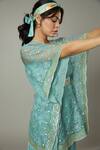 Buy_I Am Design_Blue Chiffon, Silk Organza Peppermint Candy Palazzo And Embroidered Kaftan Set _Online_at_Aza_Fashions