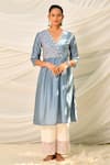 Buy_Seher Jaipur_Blue Kurta Cotton Silk Embroidery Floral V Neck Zoe And Palazzo Set _at_Aza_Fashions