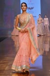 Buy_Gopi Vaid_Pink Georgette And Tussar Silk Embroidery Gota Imroz Pre-draped Saree With Blouse _at_Aza_Fashions