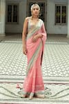 Shop_Gopi Vaid_Pink Georgette And Tussar Silk Embroidery Gota Imroz Pre-draped Saree With Blouse _at_Aza_Fashions