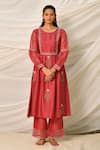 Seher Jaipur_Maroon Embroidery Floral Round Teej Kurta And Palazzo Set _Online_at_Aza_Fashions