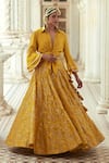 Buy_Gopi Vaid_Yellow Top Crepe Embellished Gota Shirt Collar Aqueedat And Victorian Skirt Set _at_Aza_Fashions