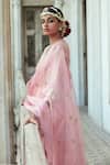 Gopi Vaid_Pink Dupatta Organza, Kurta And Churidar Tussar Ishanya Embellished Anarkali Set_Online_at_Aza_Fashions