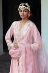 Buy_Gopi Vaid_Pink Dupatta Organza, Kurta And Churidar Tussar Ishanya Embellished Anarkali Set_Online_at_Aza_Fashions