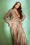 Buy_Gopi Vaid_Pink Tussar Silk Print And Embroidery Sejal Blazer & Panel Pant Set _Online_at_Aza_Fashions