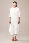 Ampm_White Linen Draped Kurta And Dhoti Pant Set_Online_at_Aza_Fashions