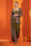 Shop_Nautanky_Purple Crepe Fabric Flowers Square Neck Blazer Detail Open Shirt And Pant Set _Online_at_Aza_Fashions