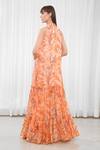 Mandira Wirk Resort_Orange Georgette, Lurex Halter Neck Multi Color Tiered Willow Print Dress _at_Aza_Fashions