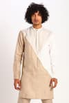 Buy_Son Of A Noble Snob_Beige Linen Color Block Kurta_at_Aza_Fashions