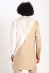 Shop_Son Of A Noble Snob_Beige Linen Color Block Kurta_at_Aza_Fashions