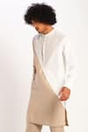 Shop_Son Of A Noble Snob_Beige Linen Color Block Kurta_Online_at_Aza_Fashions