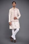 Buy_Raghavendra Rathore Jodhpur_Off White Linen Silk Embroidery Thread Waistcoat _at_Aza_Fashions