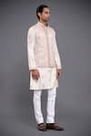 Raghavendra Rathore Jodhpur_Off White Linen Silk Embroidery Thread Waistcoat _Online_at_Aza_Fashions