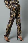 House of Three_Black Viscose Satin Printed Jewel Dravidian Trouser  _Online_at_Aza_Fashions