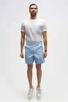 Buy_Terra Luna_Blue 100% Organic Handloom Oxford Cotton Plain Castro Scout Shorts _at_Aza_Fashions