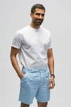 Shop_Terra Luna_Blue 100% Organic Handloom Oxford Cotton Plain Castro Scout Shorts _at_Aza_Fashions