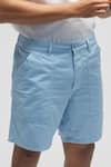 Terra Luna_Blue 100% Organic Handloom Oxford Cotton Plain Castro Scout Shorts _Online_at_Aza_Fashions