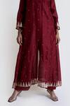 Brij_Maroon Chanderi Silk Embellished Potlis Round A-line Kurta And Pant Set _Online_at_Aza_Fashions