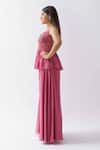 suruchi parakh_Pink Georgette Lining Shantoon Embellishment Sequin V Neck Tunic And Pant Set_Online_at_Aza_Fashions