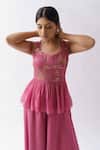 Buy_suruchi parakh_Pink Georgette Lining Shantoon Embellishment Sequin V Neck Tunic And Pant Set_Online_at_Aza_Fashions