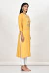 Khwaab by Sanjana Lakhani_Yellow Cotton Silk Embroidered Floral Motifs Round Kurta _Online_at_Aza_Fashions