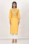 Buy_Khwaab by Sanjana Lakhani_Yellow Cotton Silk Embroidered Floral Motifs Round Kurta _Online_at_Aza_Fashions