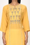 Shop_Khwaab by Sanjana Lakhani_Yellow Cotton Silk Embroidered Floral Motifs Round Kurta _Online_at_Aza_Fashions