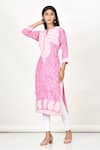 Buy_Khwaab by Sanjana Lakhani_Pink Cotton Silk Printed Polka Dots Notched Kurta _at_Aza_Fashions