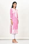 Khwaab by Sanjana Lakhani_Pink Cotton Silk Printed Polka Dots Notched Kurta _Online_at_Aza_Fashions