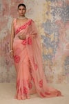 Buy_Devnaagri_Peach Raw , Organza Scoop Neck Embroidered Saree With Blouse _Online_at_Aza_Fashions