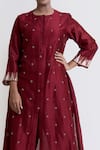 Shop_Brij_Maroon Chanderi Silk Embellished Potlis Round A-line Kurta And Pant Set _Online_at_Aza_Fashions