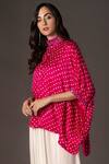 Buy_Twenty Nine_Pink Gajji Silk High Neck Collar Asymmetric Bandhani Top _at_Aza_Fashions