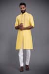 Raghavendra Rathore Jodhpur_Yellow Silk Embroidery Thread Kurta _Online_at_Aza_Fashions