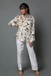 Buy_House of Three_White Viscose Satin Printed Jewel Collared Dravidian Shirt  _at_Aza_Fashions