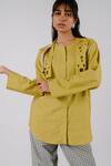 Buy_Tussah By Siddhi Shah_Green Cotton Embroidery Round Neck Flap Cutwork Shirt _Online_at_Aza_Fashions
