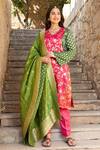 Buy_Inara Jaipur_Pink Kurta Banarasi Brocade Pant Raw Silk With Attached Cotton Set _Online_at_Aza_Fashions