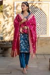 Buy_Inara Jaipur_Blue Kurta Banarasi Brocade Pant Raw Silk With Attached Cotton Set _Online_at_Aza_Fashions