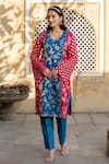 Shop_Inara Jaipur_Blue Kurta Banarasi Brocade Pant Raw Silk With Attached Cotton Set _Online_at_Aza_Fashions