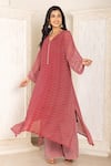 Buy_Inara Jaipur_Maroon Kurta And Palazzo Georgette Leheriya Kurta Lining & Set  _Online_at_Aza_Fashions