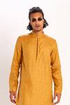 Son of A Noble Snob_Yellow Linen Printed Short Kurta For Men_Online_at_Aza_Fashions
