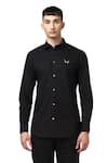 Buy_Noonoo_Black 100% Giza Cotton Embroidered Shirt _at_Aza_Fashions