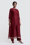 Buy_Brij_Maroon Chanderi Silk Embellished Potlis Round A-line Kurta And Pant Set _Online_at_Aza_Fashions