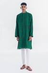 Buy_Siddhartha Bansal_Green Chanderi Printed Floral Paisley And Kurta Set  _at_Aza_Fashions