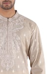 Shop_Sankalan - Men_Beige Banarasi Booti Kurta Set _at_Aza_Fashions