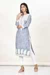 Buy_Khwaab by Sanjana Lakhani_Grey Cotton Silk Embroidered Thread Work Round Notched Kashmiri Kurta _at_Aza_Fashions