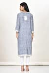 Shop_Khwaab by Sanjana Lakhani_Grey Cotton Silk Embroidered Thread Work Round Notched Kashmiri Kurta _at_Aza_Fashions