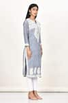 Khwaab by Sanjana Lakhani_Grey Cotton Silk Embroidered Thread Work Round Notched Kashmiri Kurta _Online_at_Aza_Fashions