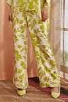 Shop_Label Deepika Nagpal_Green Shirt Pearl Chiffon Floral Mandarin Amyra Pattern Kimono With Pant _Online_at_Aza_Fashions