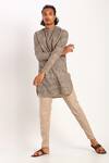 Son of A Noble Snob_Beige Linen Printed Short Kurta For Men_Online_at_Aza_Fashions
