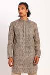 Shop_Son of A Noble Snob_Beige Linen Printed Short Kurta For Men_Online_at_Aza_Fashions